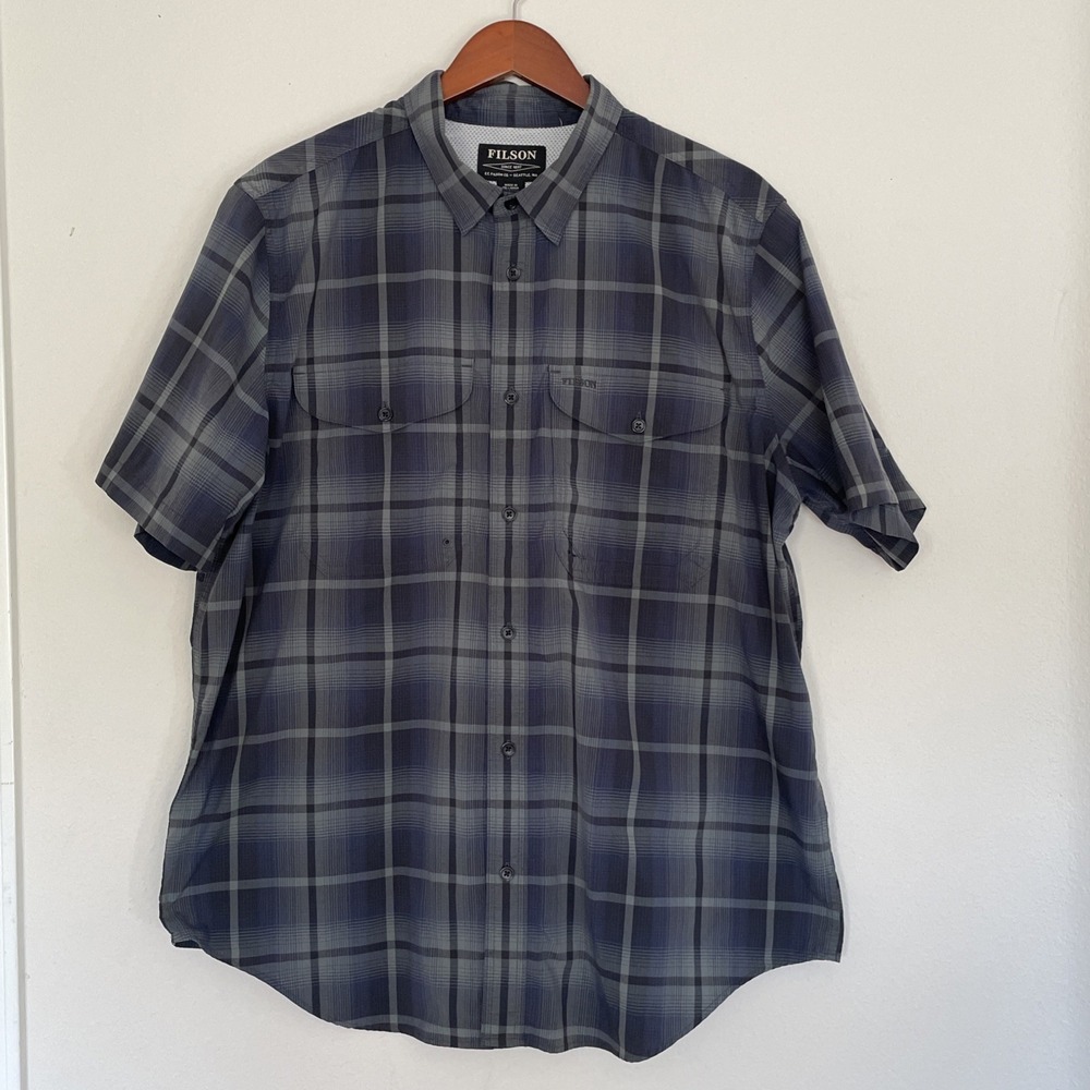 Filson Shirt Mens XL Navy Gray Twin Lakes Plaid Vented Fishing Hiking camping
